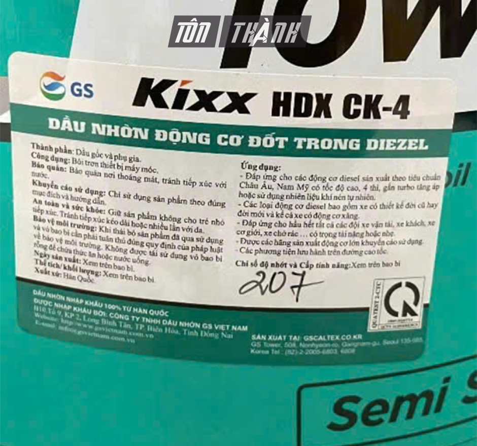Dầu động cơ cao cấp Kixx HDX CK-4 10W40 (20 Lít)