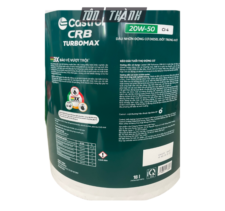 DẦU NHỚT ĐỘNG CƠ CASTROL CRB TURBOMAX 3X 20W50 CI-4 (18 LÍT)