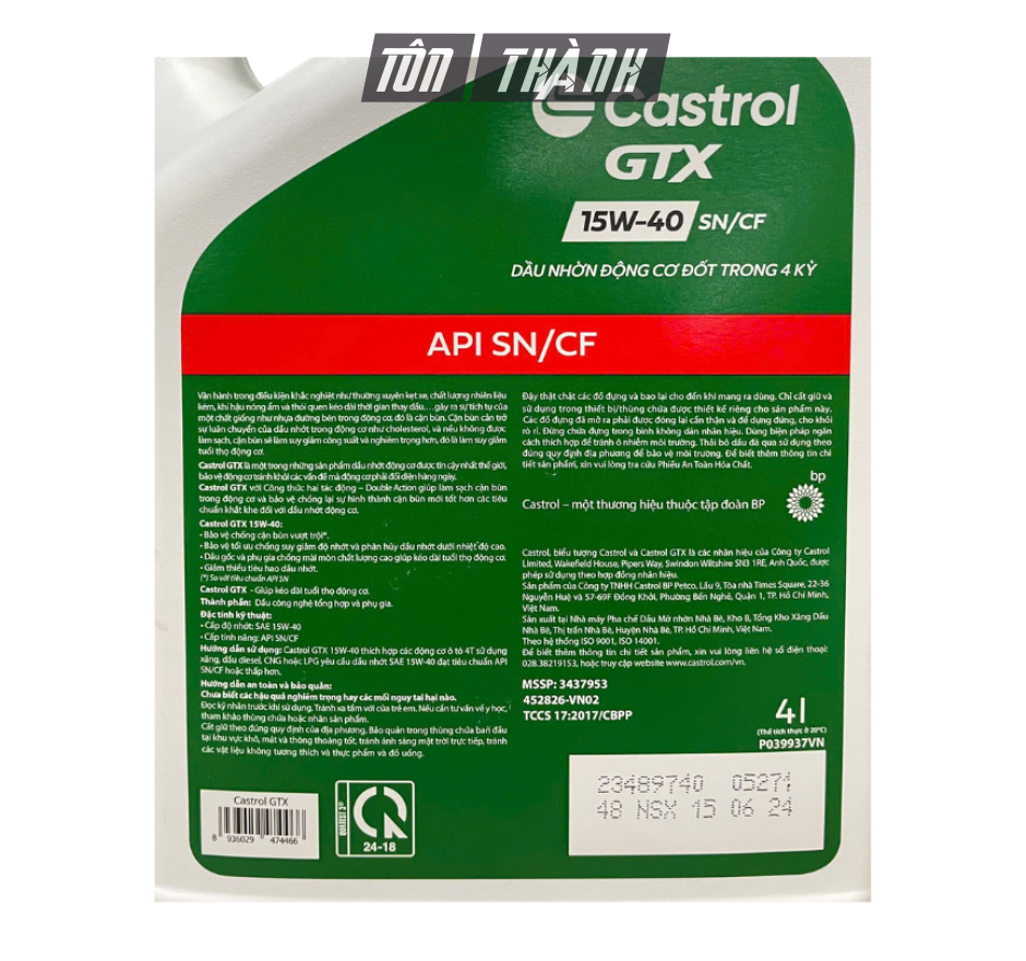 DẦU NHỚT ĐỘNG CƠ CASTROL GTX  15W40 SL/CF (4 LÍT)